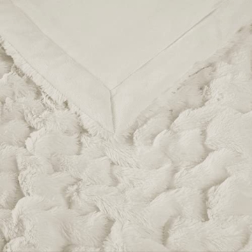 Madison Park Ivory Ruched Fur Throw Blanket: Cozy Luxury