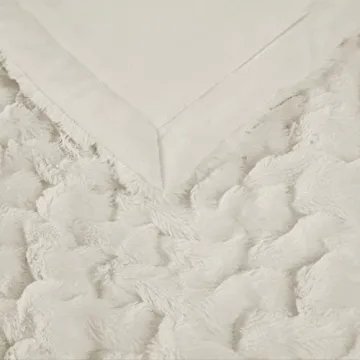 Madison Park Ivory Ruched Fur Throw Blanket: Cozy Luxury