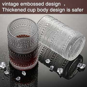 Consou Large Glasses Set of 6, 15 oz Hobnail Glassware Thick Glass Heavy Base