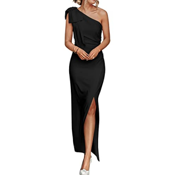 PRETTYGARDEN Women's Summer One Shoulder Long Formal Dresses Sleeveless Ruched Bodycon Wedding Guest...