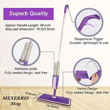MEXERRIS Spray Mops for Hardwood Floor Cleaning - Microfiber Wood Floor Mop with Reusable Washable Mop Pads Refills Fit for Swiffer Power Mop,Spray Wet Jet Mop for Laminate Tile Floor