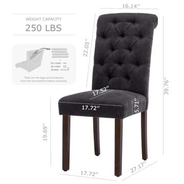 COLAMY Button Tufted Dining Chairs Set of 6, Parsons Upholstered Fabric Dining Room Chairs Kitchen Chairs with Wood Legs and Padded Seat, Black