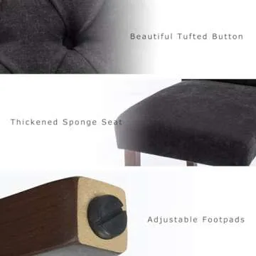 COLAMY Button Tufted Dining Chairs Set of 6, Parsons Upholstered Fabric Dining Room Chairs Kitchen Chairs with Wood Legs and Padded Seat, Black