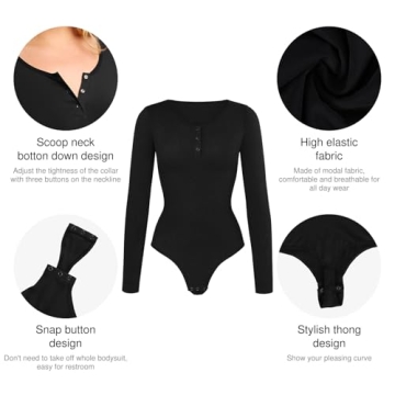 Popilush Long Sleeve Shapewear Bodysuit for Women