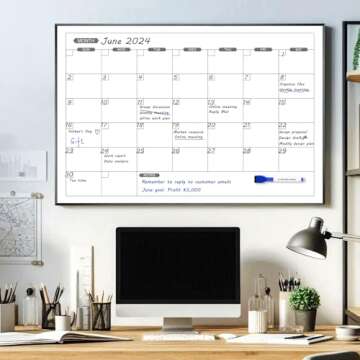ARCOBIS Dry Erase Calendar for Wall, 36" x 24" Magnetic Monthly White Board Calendar Dry Erase, Hanging Whiteboard Planner for School, Home, Office, Black Frame