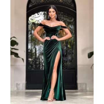 Black Long Prom Dresses Velvet Fall Wedding Gown Off Shoulder Bridesmaid Dress Mermaid Formal Evenin...