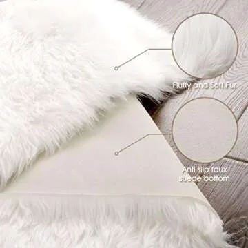 KMAT Fluffy Rug Faux Sheepskin Fur Rug for Room Decor,2ft x 3ft Ultra Soft Area Rug Carpet for Bedroom,Living Room,Nursery,Changing Room,Vanity Chair/Couch/Sofa Cover,Machine Washable(White)
