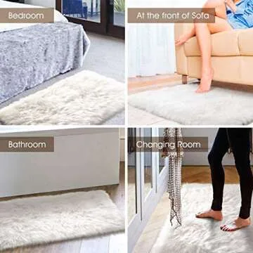 KMAT Fluffy Rug Faux Sheepskin Fur Rug for Room Decor,2ft x 3ft Ultra Soft Area Rug Carpet for Bedroom,Living Room,Nursery,Changing Room,Vanity Chair/Couch/Sofa Cover,Machine Washable(White)