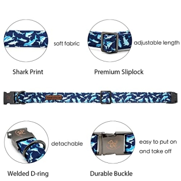Elegant Little Tail Dog Collar Blue Shark Pattern Durable Adjustable Gift for Pets