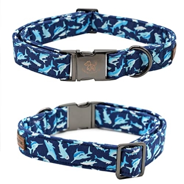 Blue Shark Pattern Dog Collar for Stylish Large Dogs