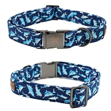 Blue Shark Pattern Dog Collar for Stylish Large Dogs