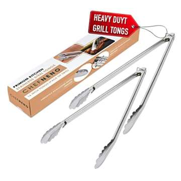 ChefNeno Kitchen 16-inch Food Tongs Stainless-steel Heavy Duty Utility Metal Tongs for Cooking Grilling Barbecue BBQ and Serving Salad (2 Pack)