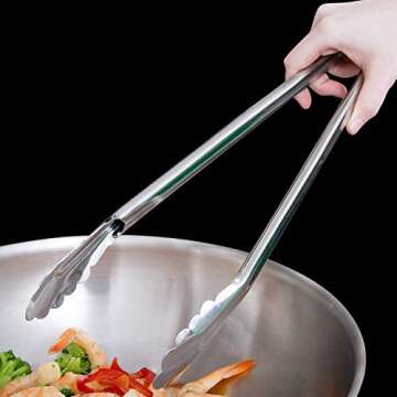 ChefNeno Kitchen 16-inch Food Tongs Stainless-steel Heavy Duty Utility Metal Tongs for Cooking Grilling Barbecue BBQ and Serving Salad (2 Pack)