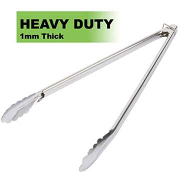 ChefNeno Kitchen 16-inch Food Tongs Stainless-steel Heavy Duty Utility Metal Tongs for Cooking Grilling Barbecue BBQ and Serving Salad (2 Pack)