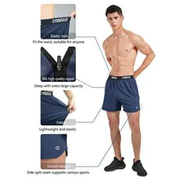 GymBrave Men's 5 Inches Athletic Running Shorts Lightweight Quick Dry Workout Training Short with Zip Pockets