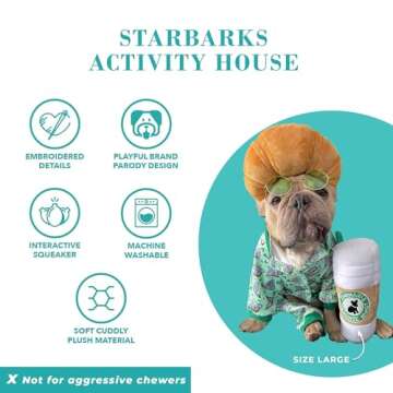 Haute Diggity Dog Starbarks Coffee Cup, Plush Designer Dog Toys with Interactive Squeaker, Stimulating Pet Enrichment, Machine-Washable & Safe Materials for All Breeds, Size Medium