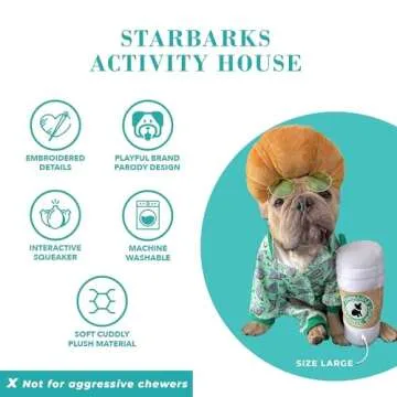 Haute Diggity Dog Starbarks Coffee Cup, Plush Designer Dog Toys with Interactive Squeaker, Stimulating Pet Enrichment, Machine-Washable & Safe Materials for All Breeds, Size Medium