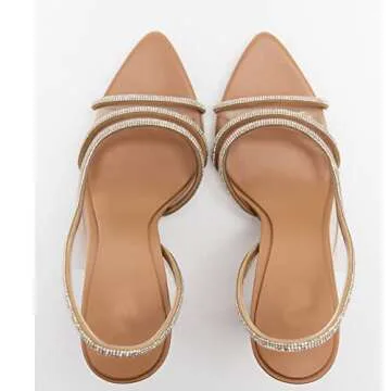 Arqa Rhinestone Heels for Women Clear PVC Stiletto High Heels Summer Slingback Pumps