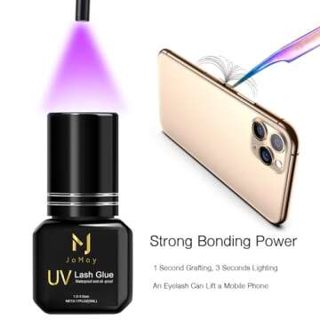 M J Eyelash Extension Glue UV Lash Glue Extra Strong 0.1 Sec Dry Waterproof Retention – Until The ...