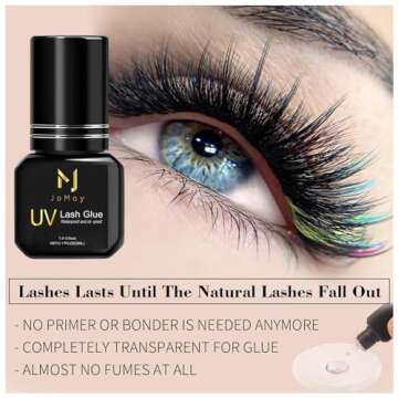 M J Eyelash Extension Glue UV Lash Glue Extra Strong 0.1 Sec Dry Waterproof Retention – Until The Lashes Fall Out Lash Extension Glue Lash Adhesive Only Professional Use Must UV Light(5ML, Black)