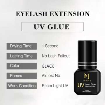 M J Eyelash Extension Glue UV Lash Glue Extra Strong 0.1 Sec Dry Waterproof Retention – Until The Lashes Fall Out Lash Extension Glue Lash Adhesive Only Professional Use Must UV Light(5ML, Black)