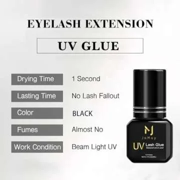 M J Eyelash Extension Glue UV Lash Glue Extra Strong 0.1 Sec Dry Waterproof Retention – Until The Lashes Fall Out Lash Extension Glue Lash Adhesive Only Professional Use Must UV Light(5ML, Black)