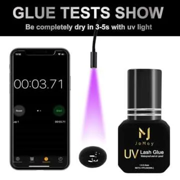 M J Eyelash Extension Glue UV Lash Glue Extra Strong 0.1 Sec Dry Waterproof Retention – Until The Lashes Fall Out Lash Extension Glue Lash Adhesive Only Professional Use Must UV Light(5ML, Black)