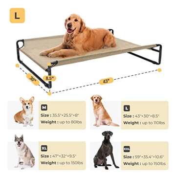 Veehoo Original Cooling Elevated Dog Bed, Outdoor Raised Dog Cots Bed for Large Dogs, Portable Standing Pet Bed with Washable Breathable Mesh, No-Slip Feet for Indoor Outdoor, Large, Beige Coffee