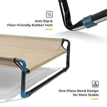 Veehoo Original Cooling Elevated Dog Bed, Outdoor Raised Dog Cots Bed for Large Dogs, Portable Standing Pet Bed with Washable Breathable Mesh, No-Slip Feet for Indoor Outdoor, Large, Beige Coffee