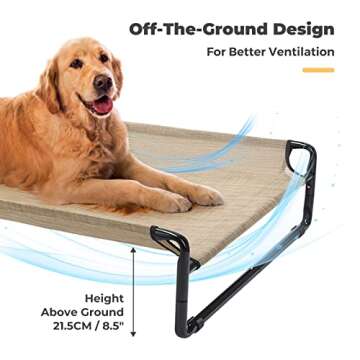 Veehoo Original Cooling Elevated Dog Bed, Outdoor Raised Dog Cots Bed for Large Dogs, Portable Standing Pet Bed with Washable Breathable Mesh, No-Slip Feet for Indoor Outdoor, Large, Beige Coffee