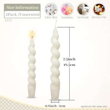 Unscented Spiral Twisted Candles Milk White Dinner Candlestick 7.5 Inch Short Swirl Candles for Home...