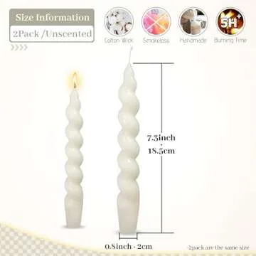 Unscented Spiral Twisted Candles Milk White Dinner Candlestick 7.5 Inch Short Swirl Candles for Home...