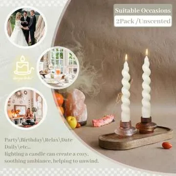 Unscented Spiral Twisted Candles Milk White Dinner Candlestick 7.5 Inch Short Swirl Candles for Home Decor Wedding Party