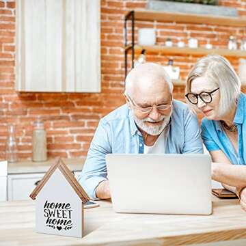 Jetec 1 Pcs Wooden Home Sign Welcome Home Table Sign Rustic Sweet Farmhouse Decor Double Sided House Shape Wood Block for Tabletop Shelf Desk Tiered Tray Window Wall Room Decor