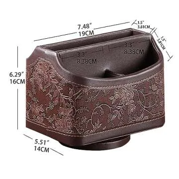 PUSU Leather 360°Rotatable Remote Control Holder,Nightstand TV Remote Caddy,Office Supplies Desktop Organizer,Spinning Storage Box for Pen,Mail,Phone,DVD, Blu-Ray, Media Player, Heater Controllers