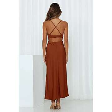 Fiemaoves Satin Silk Slip Backless Maxi Dress - Elegant Cowl Neck for Weddings and More