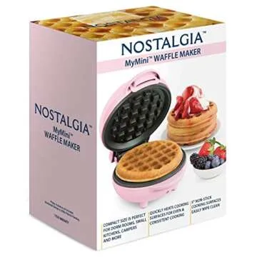 Nostalgia MWF5AQ MyMini Personal Electric Waffle Maker, Hash browns, French Toast Grilled Cheese, Quesadilla, Brownies, Cookies, Pink