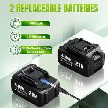 Cordless 180° Leaf Blower with 2 Batteries and Charger