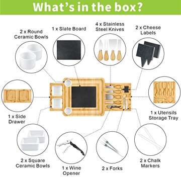 Secura Large Charcuterie, Bamboo Cheese Board and Cutlery Knife Set for Wine Meat Cheese Platter Sla...