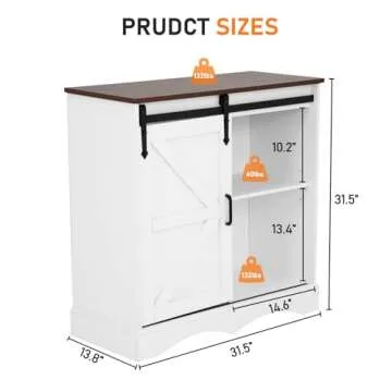 HOMFAMILIA 31.5" H Farmhouse Coffee Bar Cabinet w/Storage, White Kitchen Sideboard Buffet Cabinet wi...