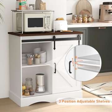 HOMFAMILIA 31.5" H Farmhouse Coffee Bar Cabinet w/Storage, White Kitchen Sideboard Buffet Cabinet with Sliding Barn Door, Rustic Accent Console with Adjustable Shelves, for Kitchen, Living Room