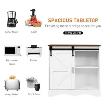 HOMFAMILIA 31.5" H Farmhouse Coffee Bar Cabinet w/Storage, White Kitchen Sideboard Buffet Cabinet with Sliding Barn Door, Rustic Accent Console with Adjustable Shelves, for Kitchen, Living Room