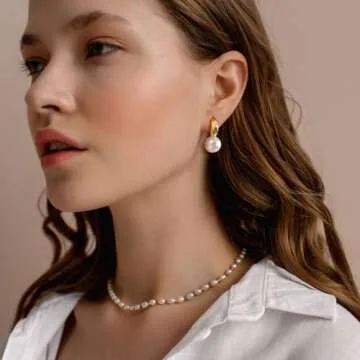 Gold/Silver Pearl Earrings for Women : Stainless Steel Faux Big Pearl Drop Earrings Dangling for, Trendy Hypoallergenic 14K Gold Plated Dangle Earrings Wedding Jewelry Gifts,Gold