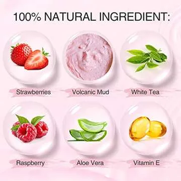 Strawberry Clay Mask, Exfoliating Strawberry Clay Facial Mask with Volcanic Mud & White Tea for Cleansing, Healing & Hydrating Strawberry Facial Mask Skin Care Mask for Radiant Skin Acne And Dull