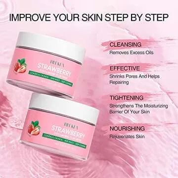 Strawberry Clay Mask, Exfoliating Strawberry Clay Facial Mask with Volcanic Mud & White Tea for Cleansing, Healing & Hydrating Strawberry Facial Mask Skin Care Mask for Radiant Skin Acne And Dull