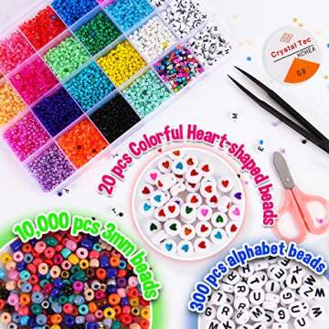FUNZBO Beads Jewelry Making Kit Beads for Bracelets - Craft and Art Glass Pony Seed and Alphabet Let...