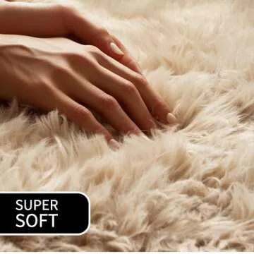 Super Area Rugs Ultra Soft & Fluffy Faux Sheepskin Rug, Light Brown 6 x 9 Feet Carpet for Bedroom Living Room