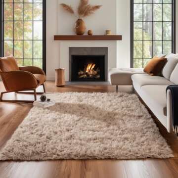 Super Area Rugs Ultra Soft & Fluffy Faux Sheepskin Rug, Light Brown 6 x 9 Feet Carpet for Bedroom Living Room