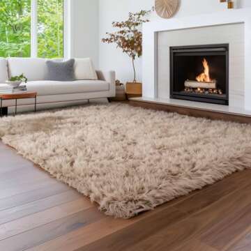 Super Area Rugs Ultra Soft & Fluffy Faux Sheepskin Rug, Light Brown 6 x 9 Feet Carpet for Bedroom Living Room