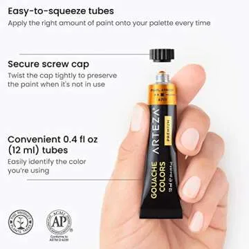 ARTEZA Metallic Gouache Paint Set - 12 Vibrant Colors